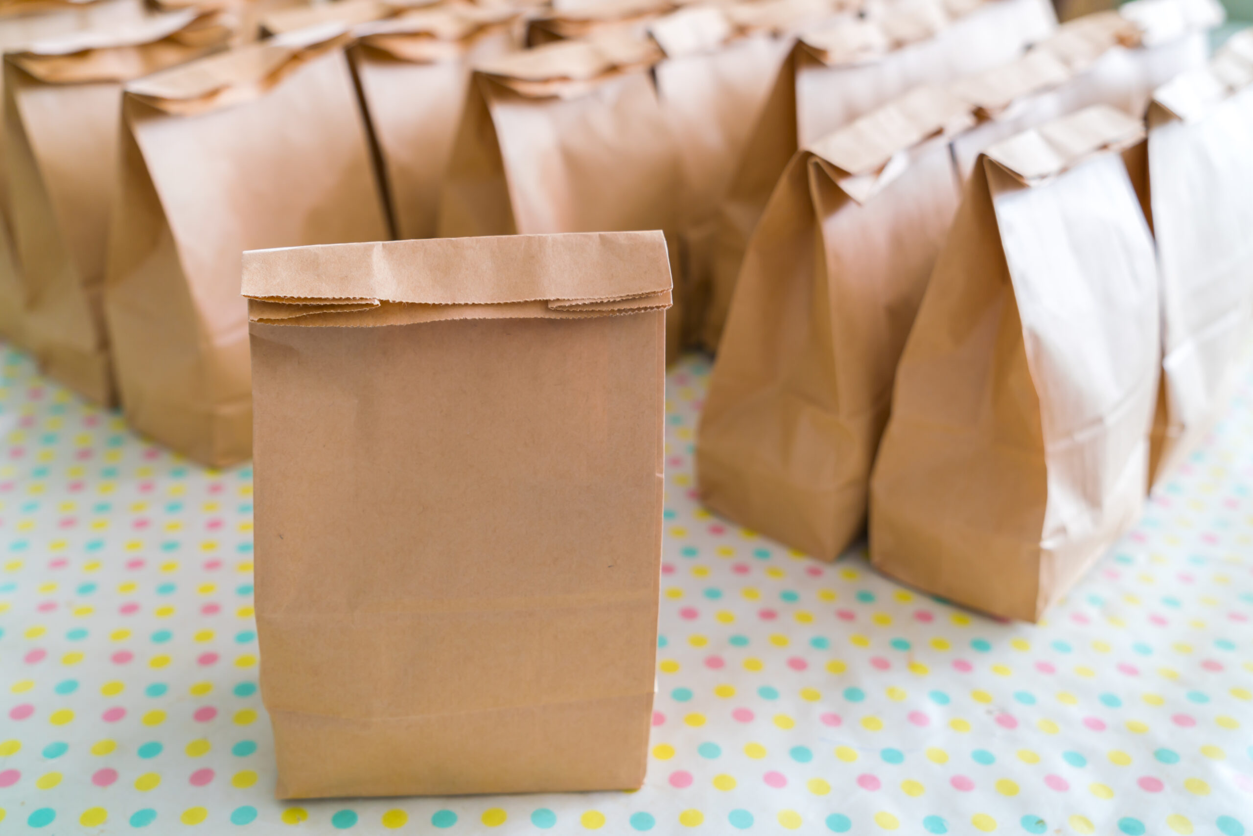 Brown paper bags on table 